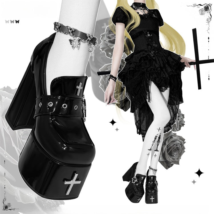 Lolita Gothic Platform Uniform Shoes - LolitaEraBlack gary 13cm35Lolita Gothic Platform Uniform Shoes