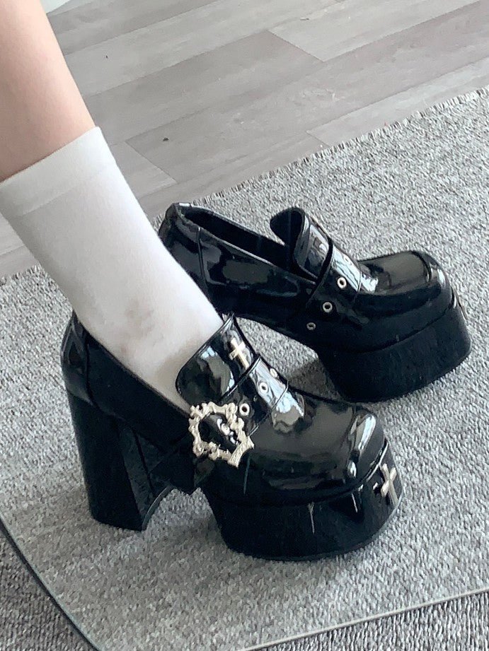 Lolita Gothic Platform Uniform Shoes - LolitaEraBlack 11cm35Lolita Gothic Platform Uniform Shoes