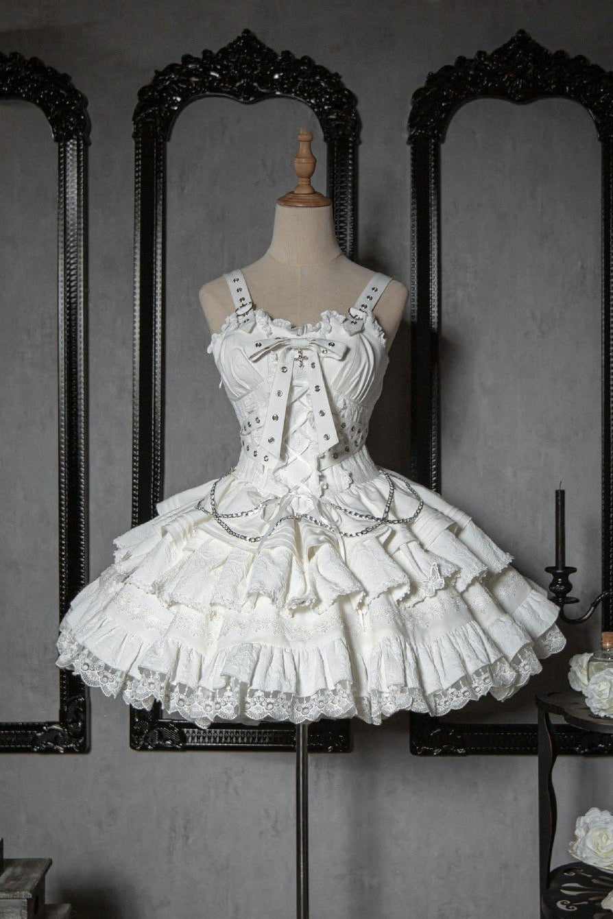 Lolita Gothic Sweet Short JSK Dress - LolitaEraWhite DressSLolita Gothic Sweet Short JSK Dress