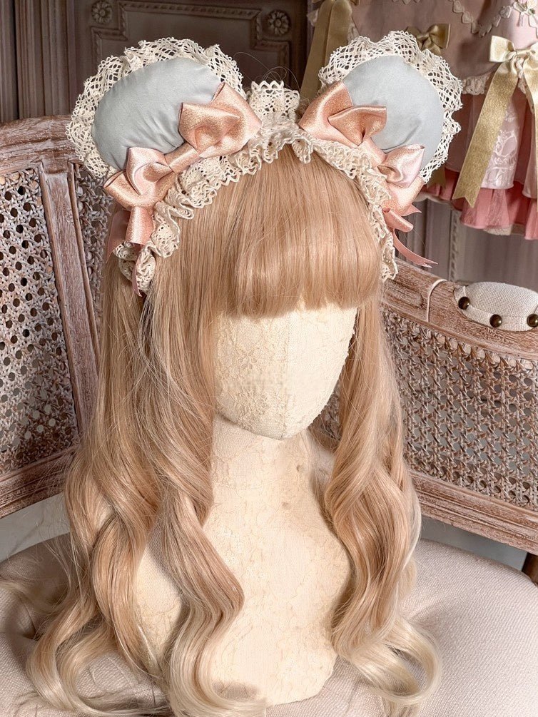Lolita Kawaii Bear Pink & Green Hair Clip KC Bonnet - LolitaEraPink KC (Headbow)Lolita Kawaii Bear Pink & Green Hair Clip KC Bonnet