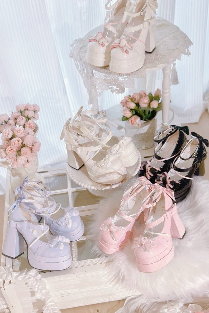 Lolita Kawaii Bow Sweet Heels 1306 - LolitaEraWhite34Lolita Kawaii Bow Sweet Heels 1306