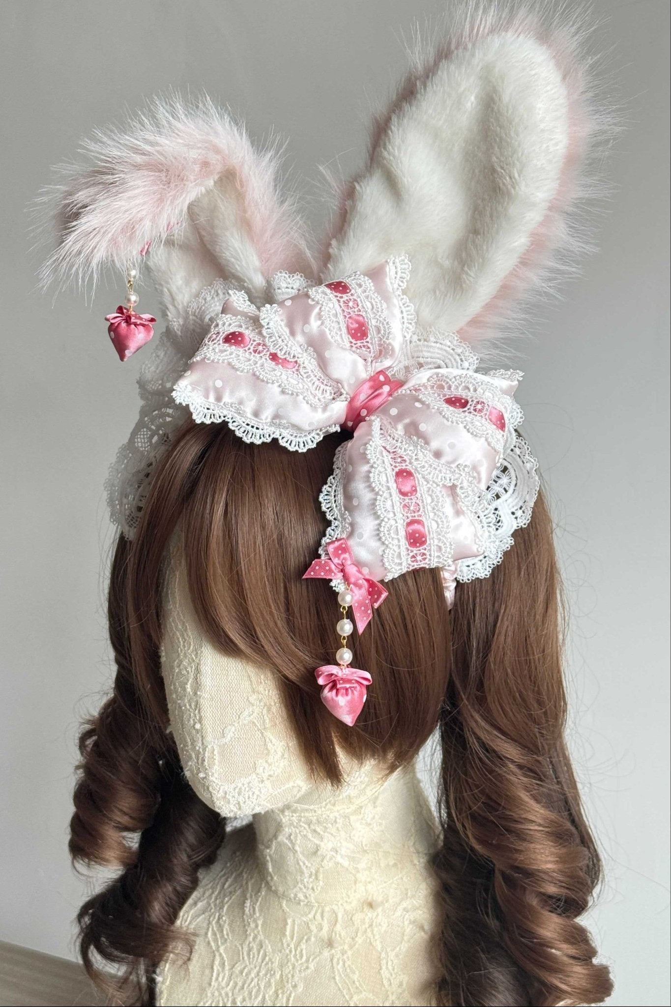 Lolita Kawaii Stuffed Bunny Ear KC Headband - LolitaEraPink 2Lolita Kawaii Stuffed Bunny Ear KC Headband
