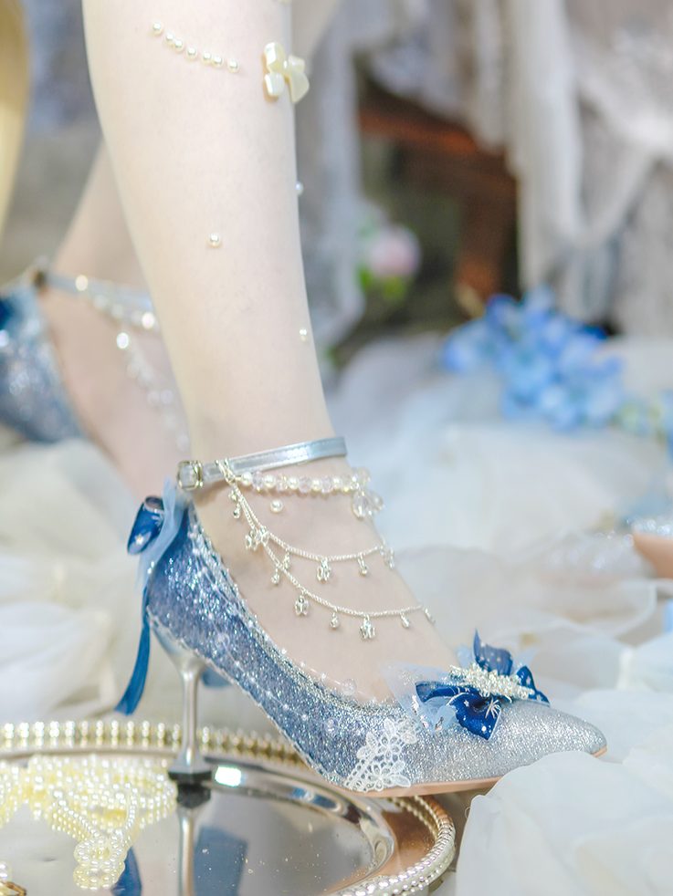 Lolita Luxurious Blue Snowflake Glitter Pumps - LolitaEraDark blue 7cm35Lolita Luxurious Blue Snowflake Glitter Pumps