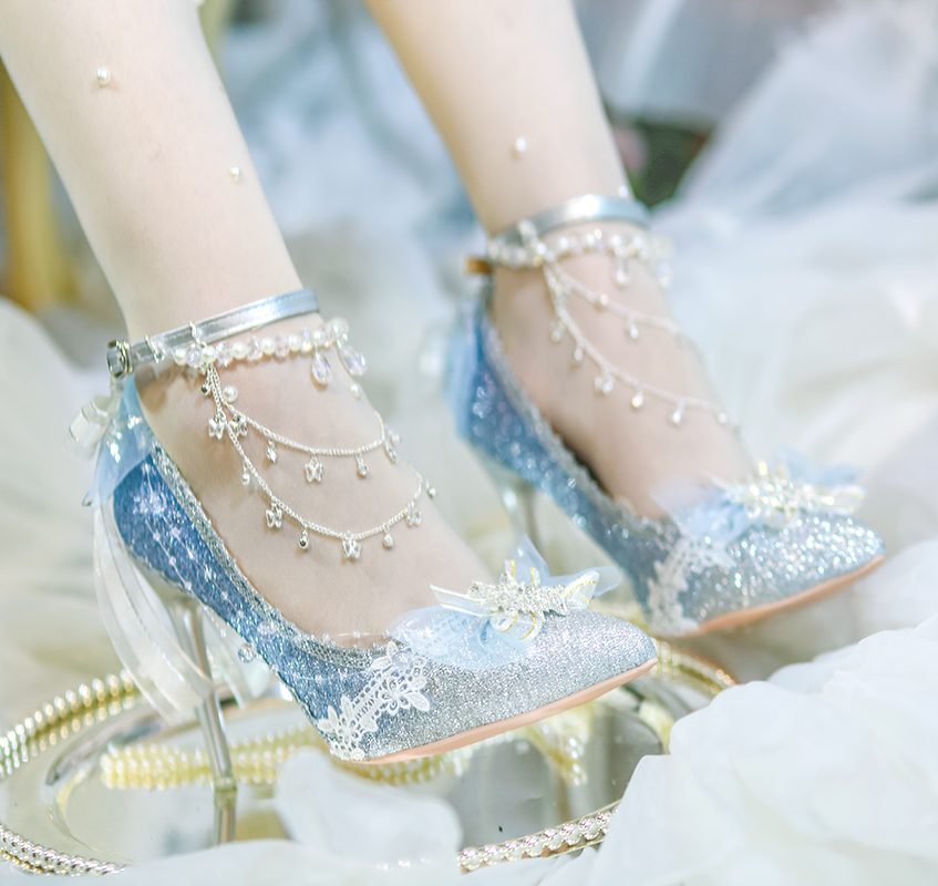 Lolita Luxurious Blue Snowflake Glitter Pumps - LolitaEraLight blue 8cm35Lolita Luxurious Blue Snowflake Glitter Pumps