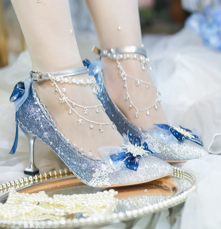 Lolita Luxurious Blue Snowflake Glitter Pumps - LolitaEraDark blue 8cm35Lolita Luxurious Blue Snowflake Glitter Pumps