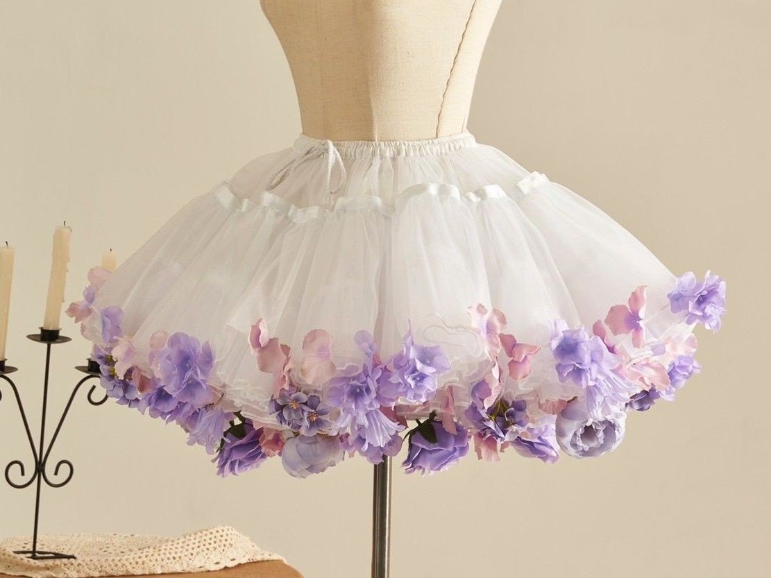 Lolita Princess Floral Petticoat 1243 - LolitaErapurple 2One Size (Waist Stretches to 105cm)45cmLolita Princess Floral Petticoat 1243