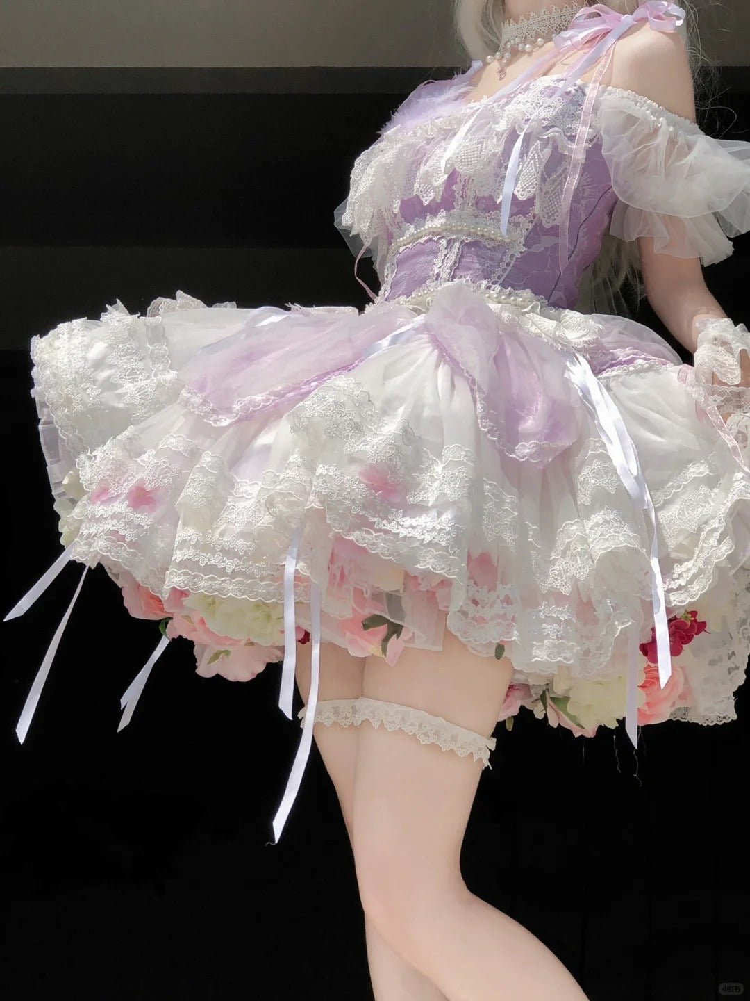 Lolita Princess Floral Petticoat 1243 - LolitaEraPurpleOne Size (Waist Stretches to 105cm)45cmLolita Princess Floral Petticoat 1243