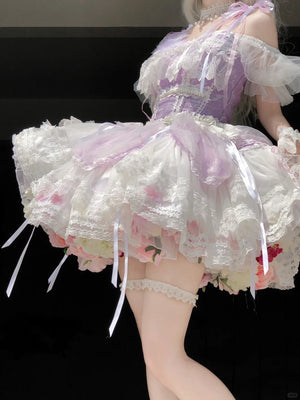 Lolita Princess Floral Petticoat 1243 - LolitaEraPurpleOne Size (Waist Stretches to 105cm)45cmLolita Princess Floral Petticoat 1243