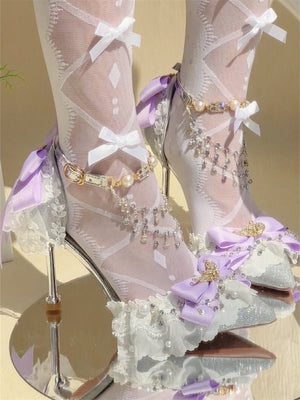 Lolita Purple Thrill Pointed - Toe Handmade Heels LE5109 - LolitaEraPurple 5CM34Lolita Purple Thrill Pointed - Toe Handmade Heels LE5109
