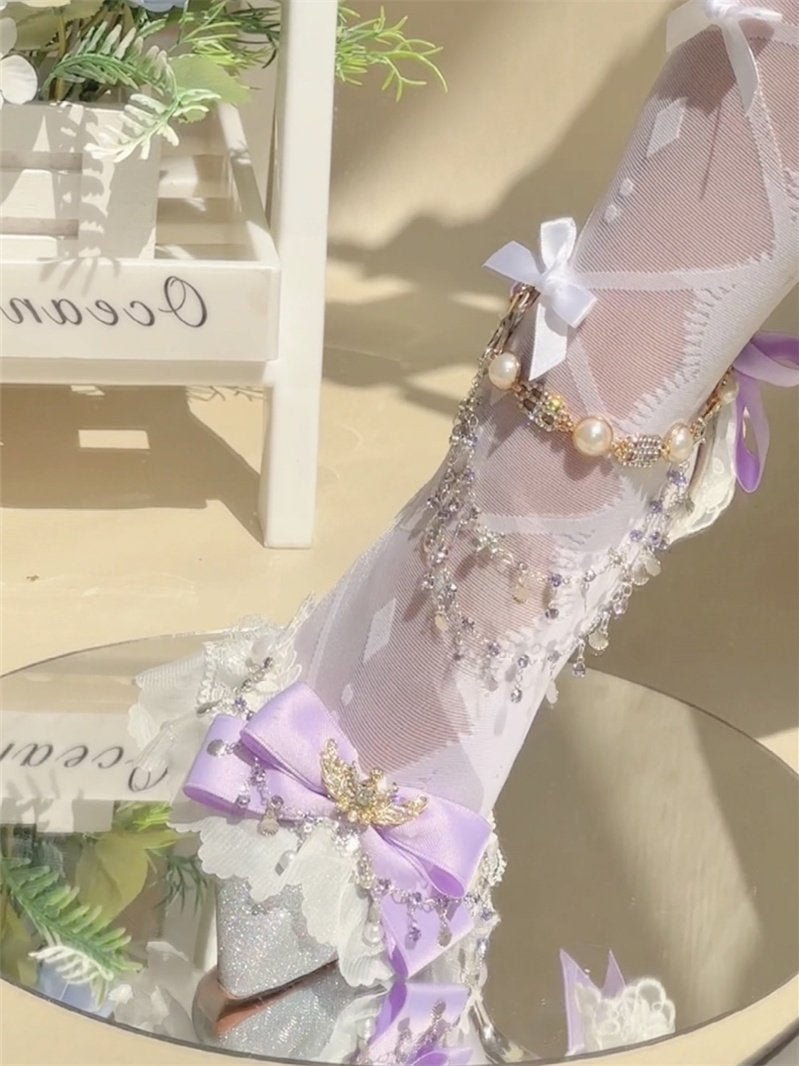 Lolita Purple Thrill Pointed - Toe Handmade Heels LE5109 - LolitaEraPurple 5CM34Lolita Purple Thrill Pointed - Toe Handmade Heels LE5109