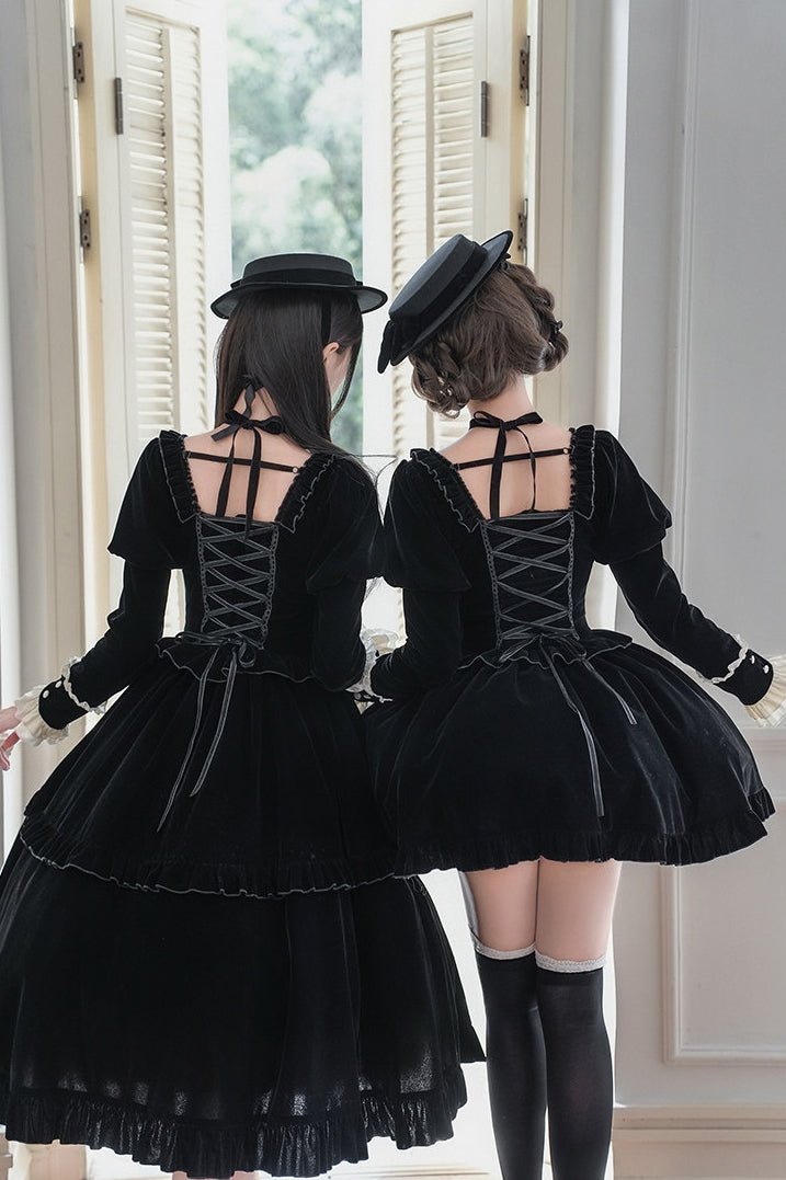 Lolita Square Neck Boned Waist Velvet OP Dress LE1190 - LolitaEraFour - piece short OP setSLolita Square Neck Boned Waist Velvet OP Dress LE1190