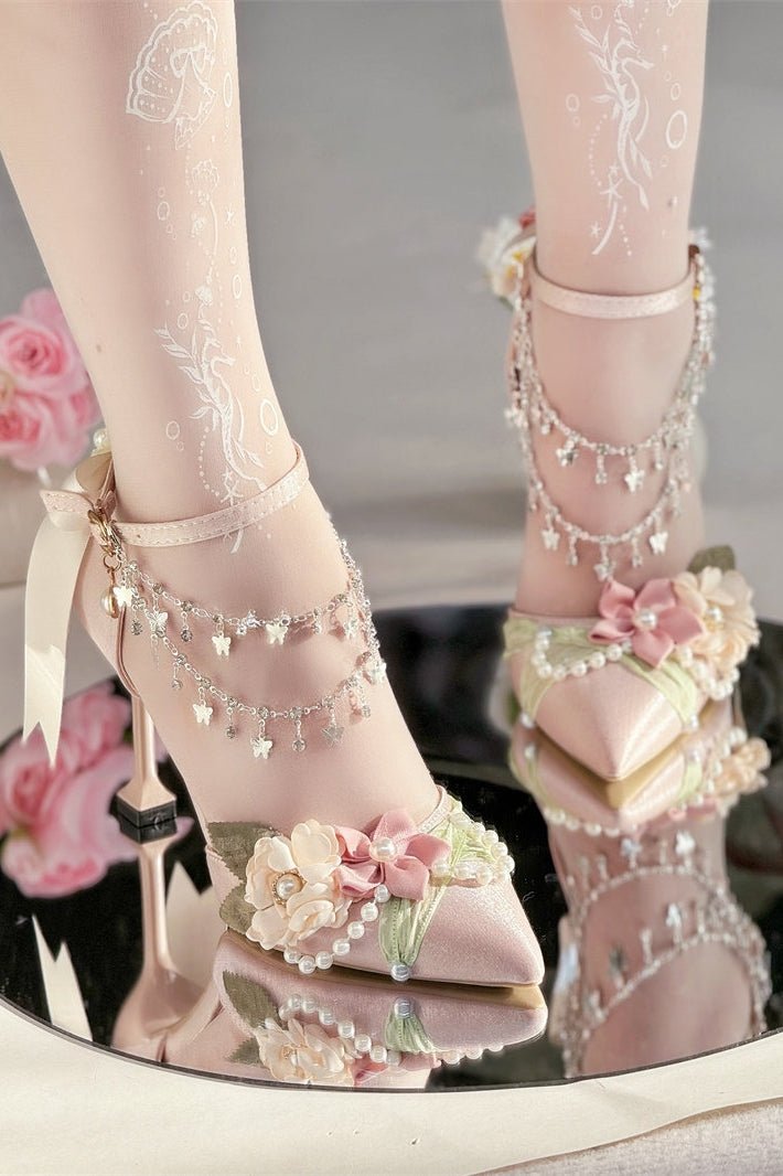 Lolita Summer & Spring Pointed - Toe Handmade Heels LE5108 - LolitaEraPink 5CM34Lolita Summer & Spring Pointed - Toe Handmade Heels LE5108
