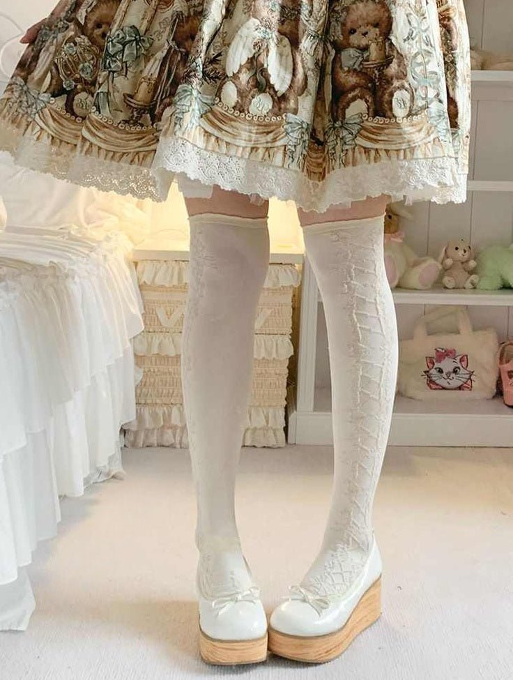 Lolita Sweet Bow Print Mid-Calf Warm Socks - LolitaEra