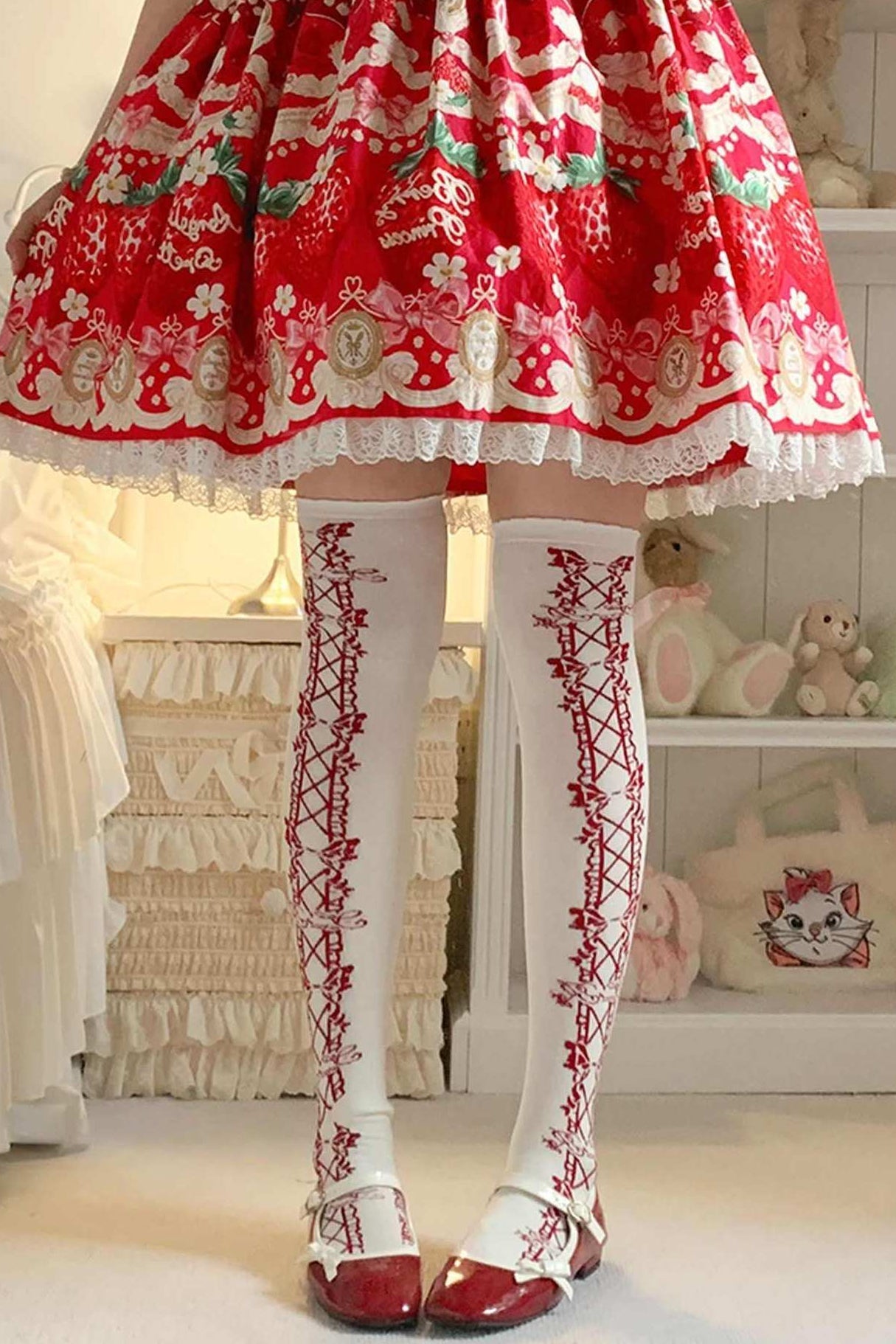 Lolita Sweet Bow Print Mid-Calf Warm Socks - LolitaEra