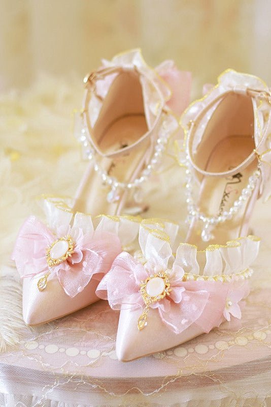 Lolita Sweet Pink Bow Pointed Toe Pumps - LolitaEraPink 8cm34Lolita Sweet Pink Bow Pointed Toe Pumps