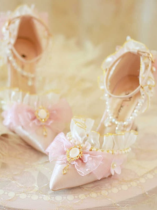 Lolita Sweet Pink Bow Pointed Toe Pumps - LolitaEraPink 5cm34Lolita Sweet Pink Bow Pointed Toe Pumps