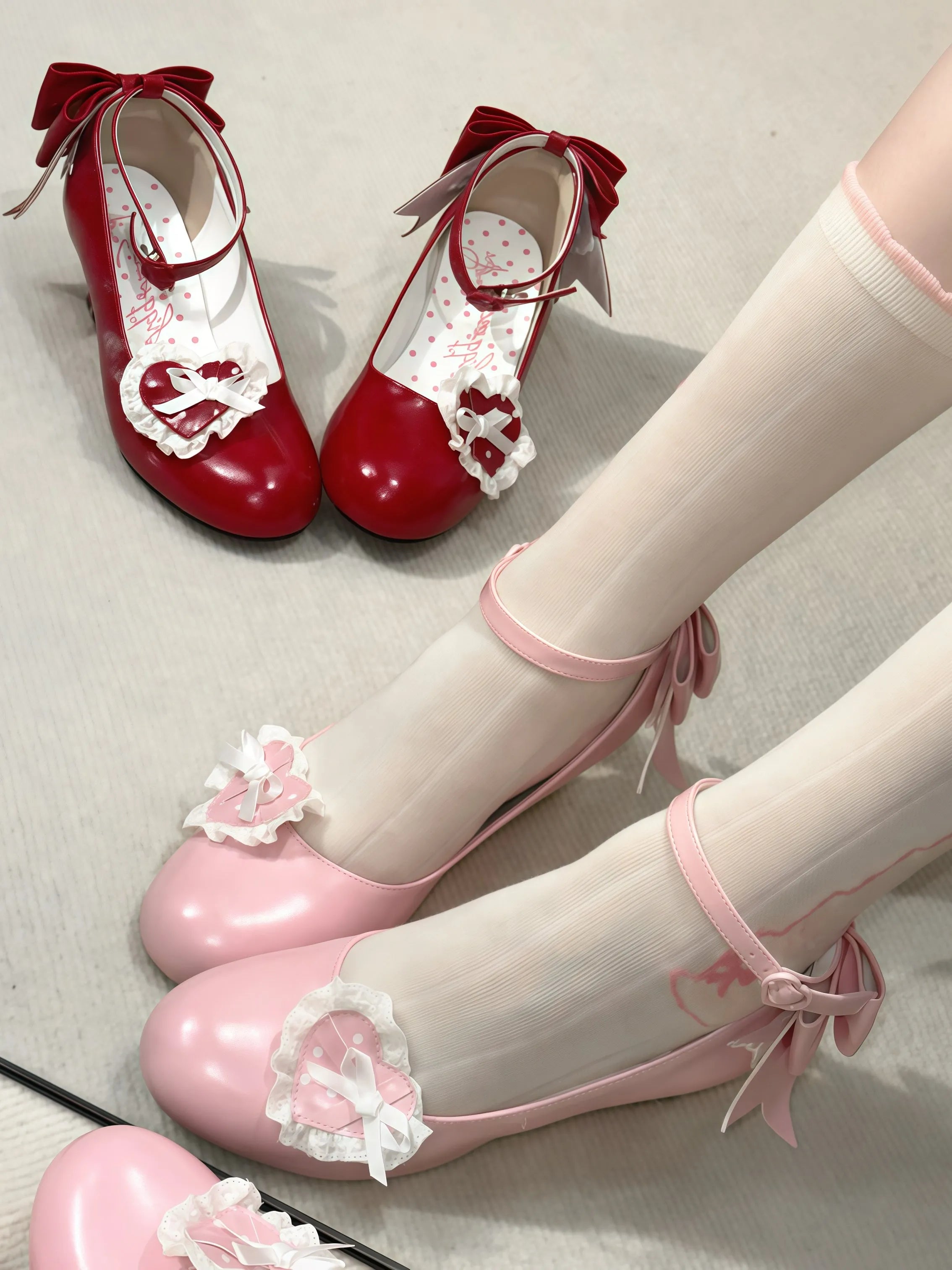 In Stock! Little Snack Vintage-style Lolita Sweet Retro Polka Dot Wedge Lace Bow Shoes
