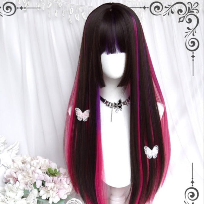 Long Straight Purple Highlights Ryousangata Wig - LolitaEra