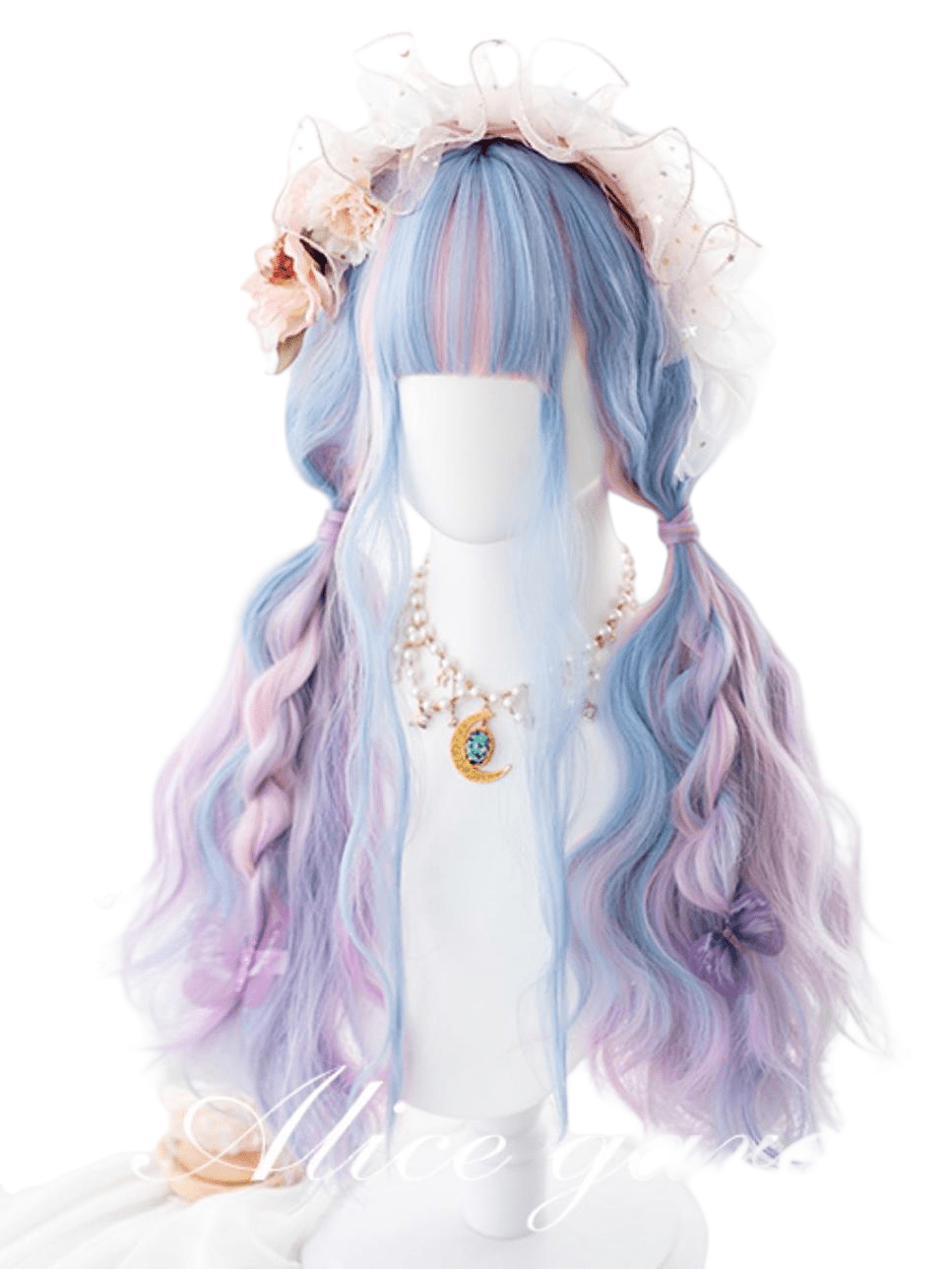 Long Wavy Pink & Blue & Purple Multi-Color Wig - LolitaEra