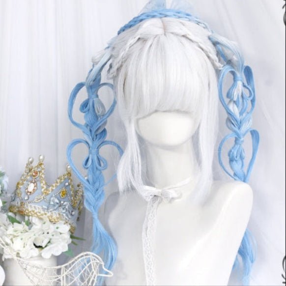 Long White Blue Mixed Color Wavy Wig - LolitaEra