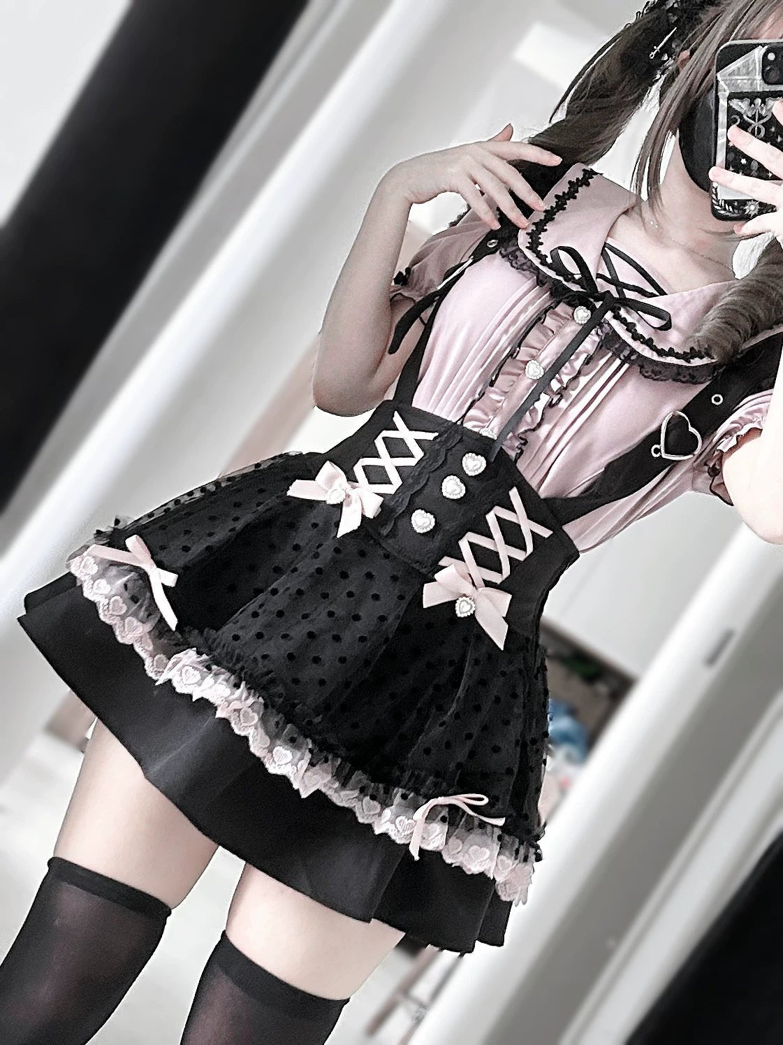 Love Letter Black Gothic Lolita Suspender Skirt and Shirt Set - LolitaEra