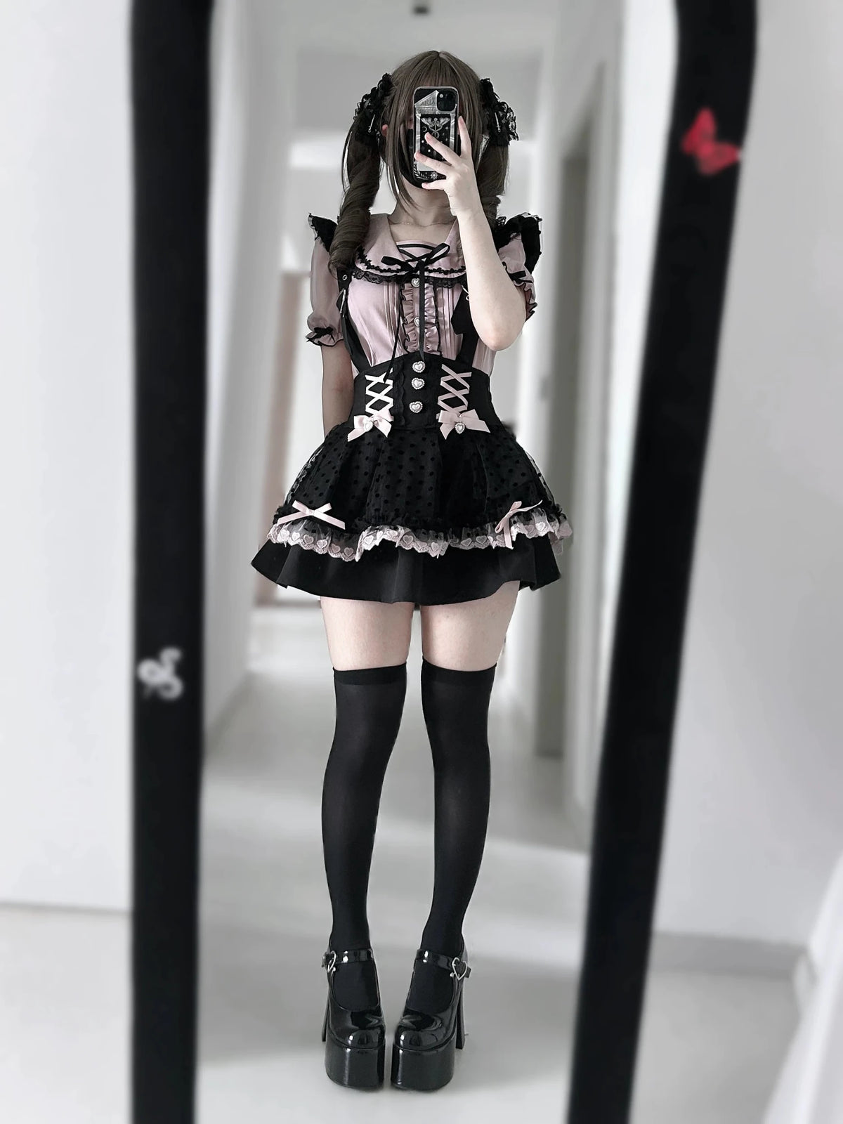 Love Letter Black Gothic Lolita Suspender Skirt and Shirt Set - LolitaEra