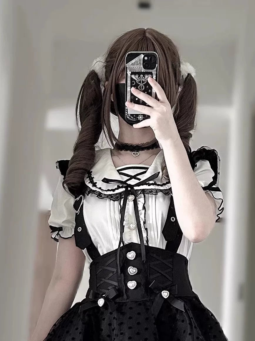 Love Letter Black Gothic Lolita Suspender Skirt and Shirt Set - LolitaEra