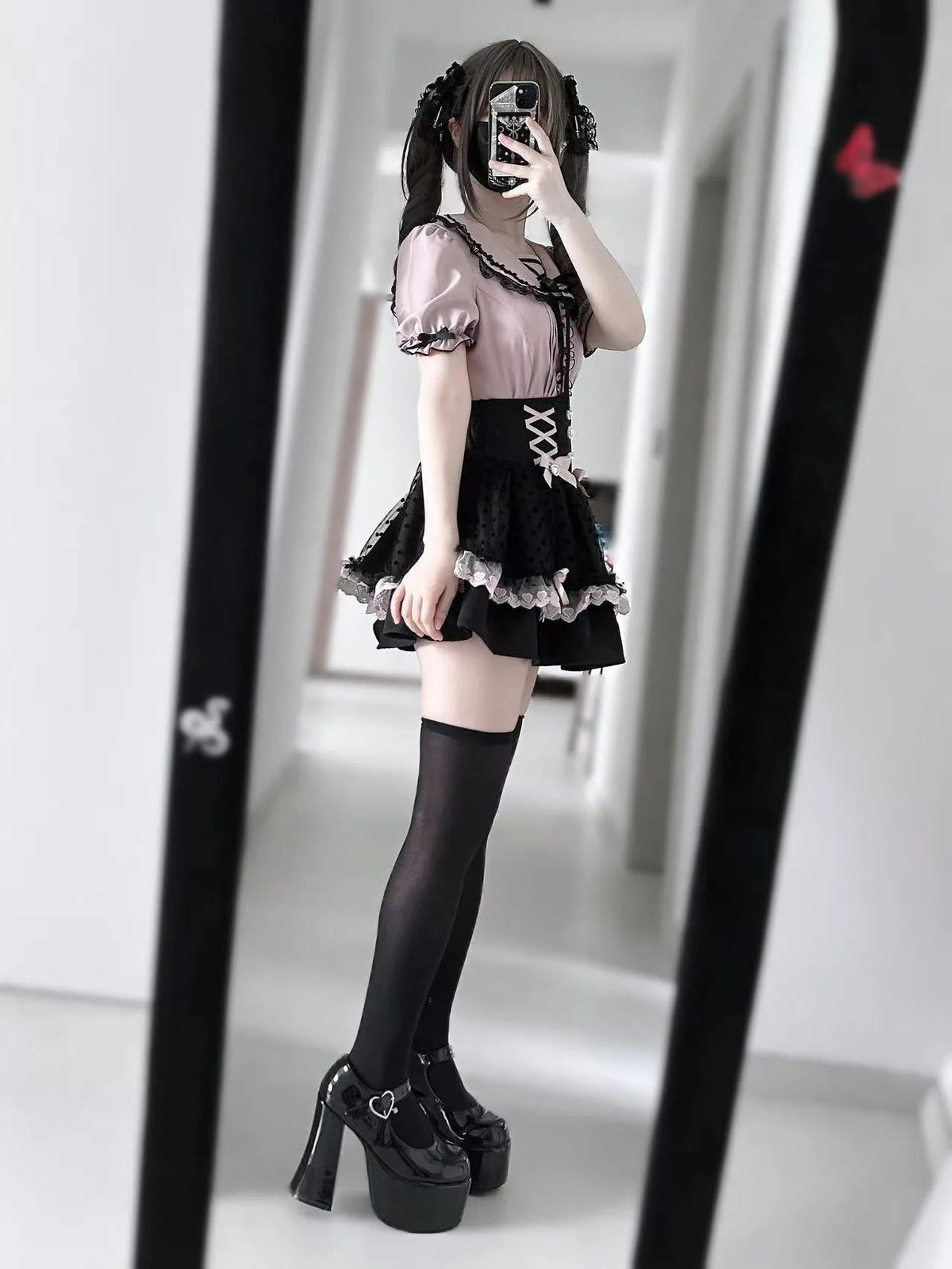 Love Letter Black Gothic Lolita Suspender Skirt and Shirt Set - LolitaEra