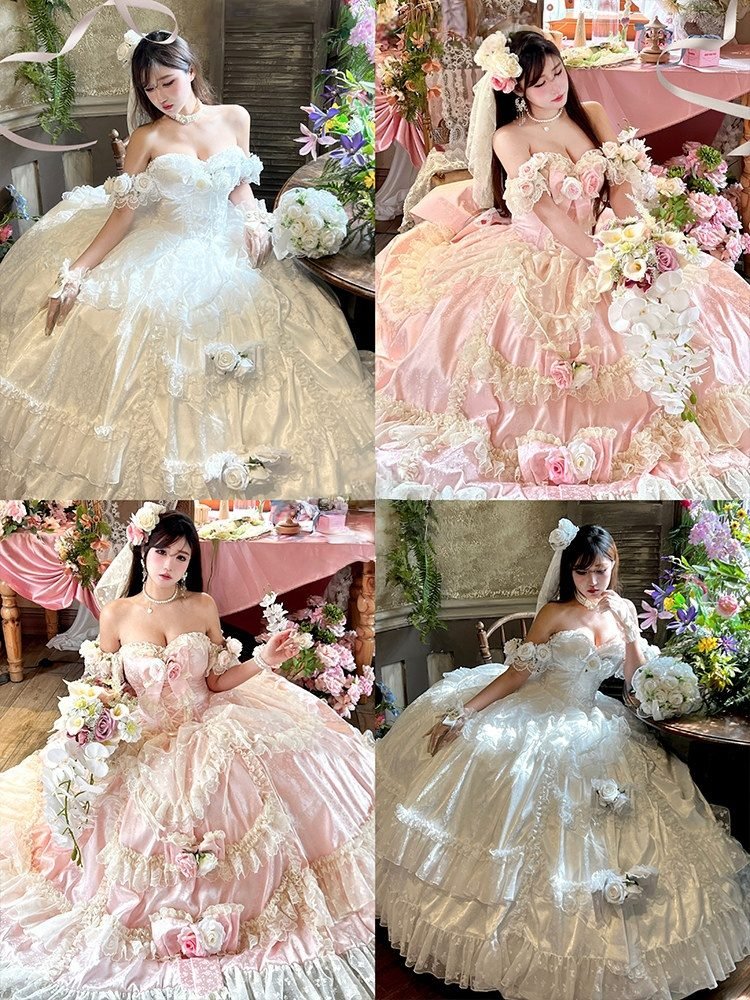Love & Roses Long Party Dress - LolitaEraWhiteSLove & Roses Long Party Dress