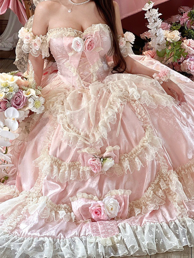 Love & Roses Long Party Dress - LolitaEraWhiteSLove & Roses Long Party Dress