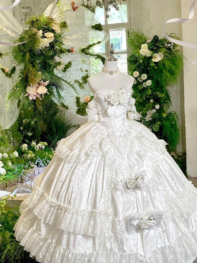 Love & Roses Long Party Dress - LolitaEraWhiteSLove & Roses Long Party Dress