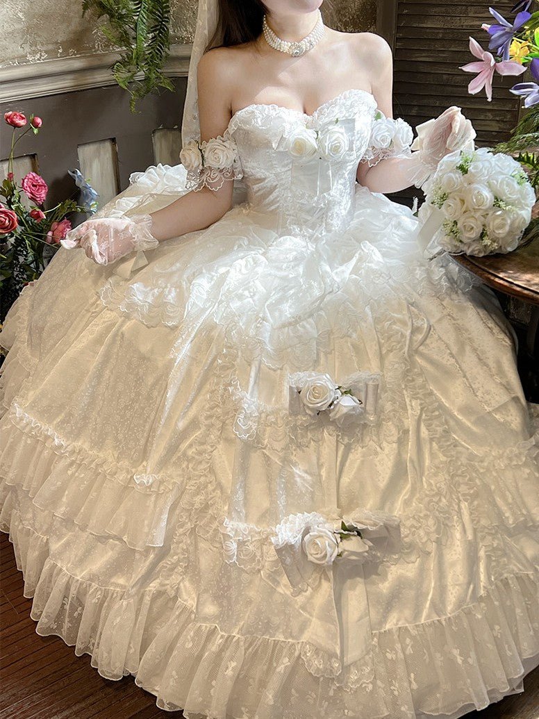 Love & Roses Long Party Dress - LolitaEraWhiteSLove & Roses Long Party Dress
