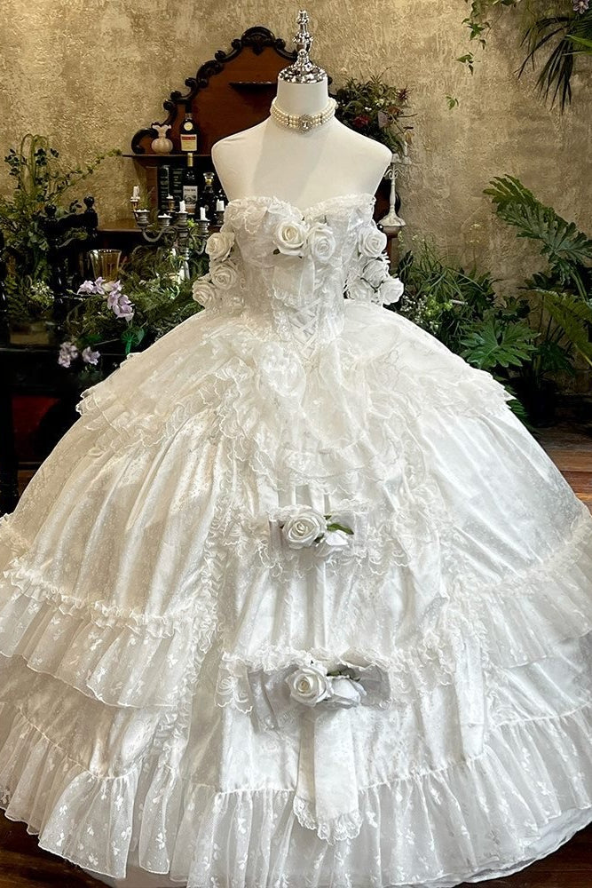Love & Roses Long Party Dress - LolitaEraWhiteSLove & Roses Long Party Dress