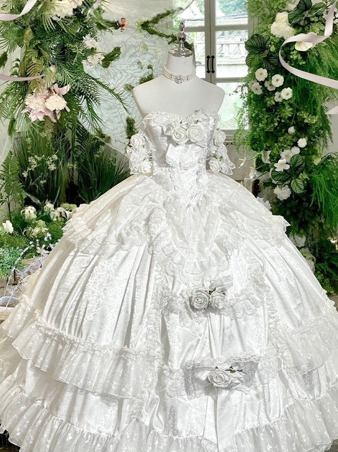 Love & Roses Long Party Dress - LolitaEraWhiteSLove & Roses Long Party Dress