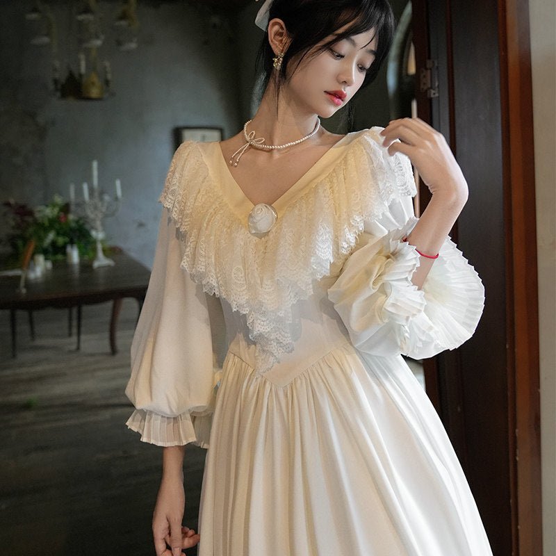 Lunar Goddess Court Vintage Satin White Dress 1271 - LolitaEraWhite DressSLunar Goddess Court Vintage Satin White Dress 1271