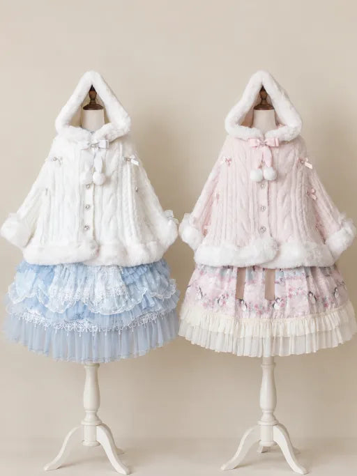 Sweet Berry White or Pink Loose Fit Lolita Knit Cape