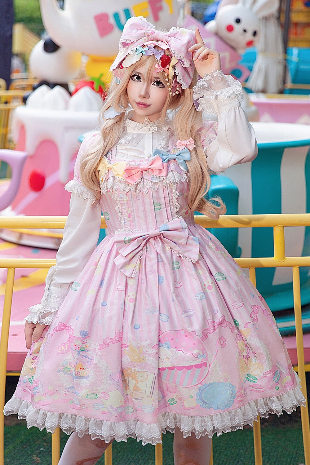 Macaron Dolly House Candy Print Sweet Lolita OP Dress - LolitaEra