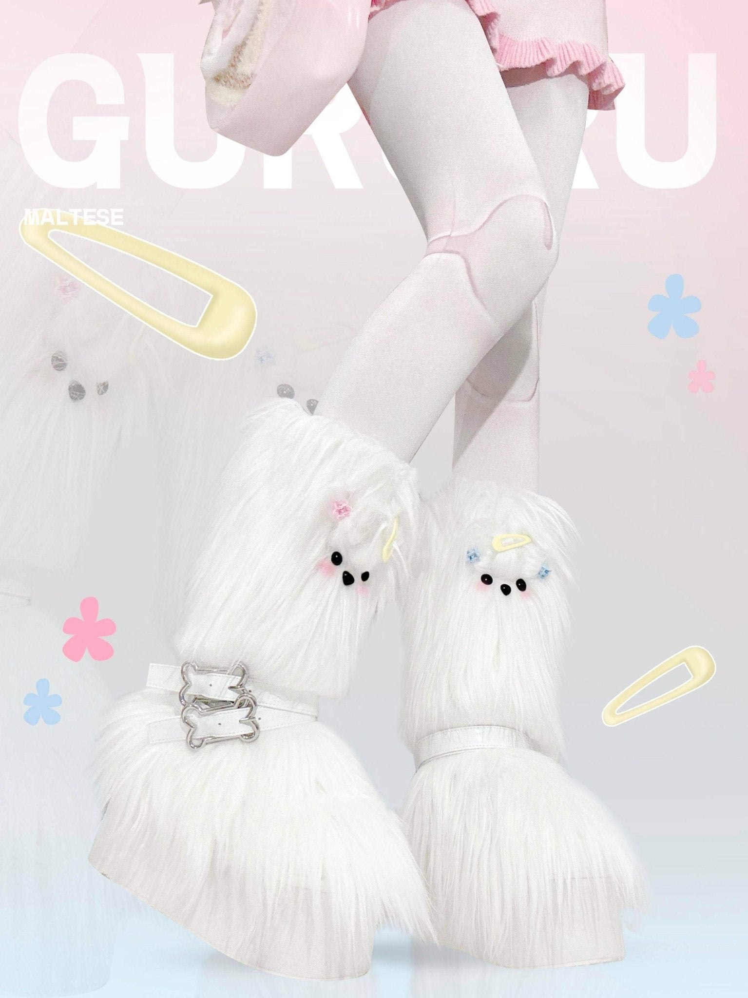 Maltese Story · Y2K Fuzzy Puppy Fashion Boots 1301 - LolitaEraWhite35Maltese Story · Y2K Fuzzy Puppy Fashion Boots 1301