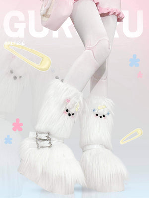 Maltese Story · Y2K Fuzzy Puppy Fashion Boots 1301 - LolitaEraWhite35Maltese Story · Y2K Fuzzy Puppy Fashion Boots 1301