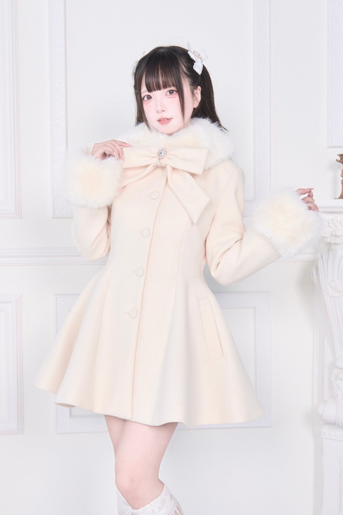 Mass Produced Japanese Style Bow Waist Tailored Coat - LolitaEra