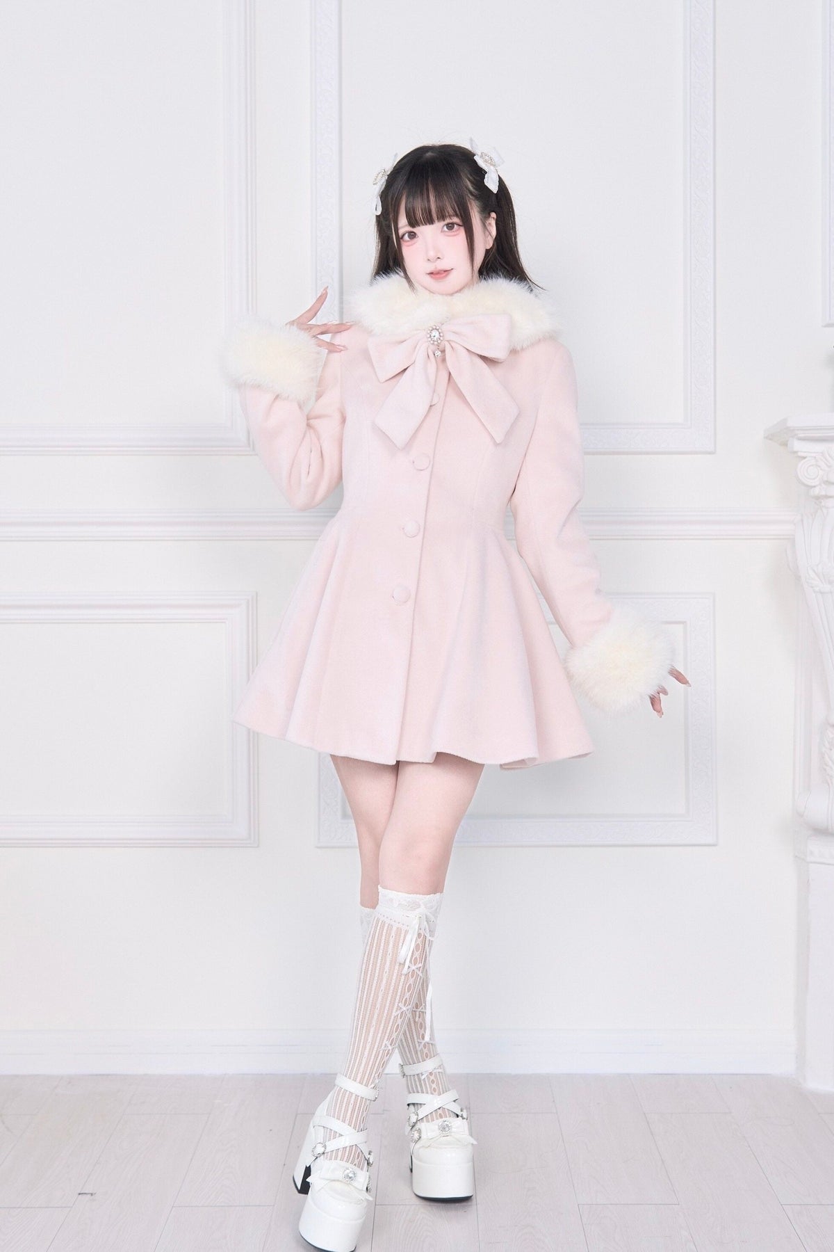 Mass Produced Japanese Style Bow Waist Tailored Coat - LolitaEra