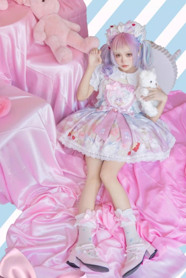 Meow Velvet Milk Candy Kawaii Cat Pink JSK - LolitaEraPink JSKSMeow Velvet Milk Candy Kawaii Cat Pink JSK