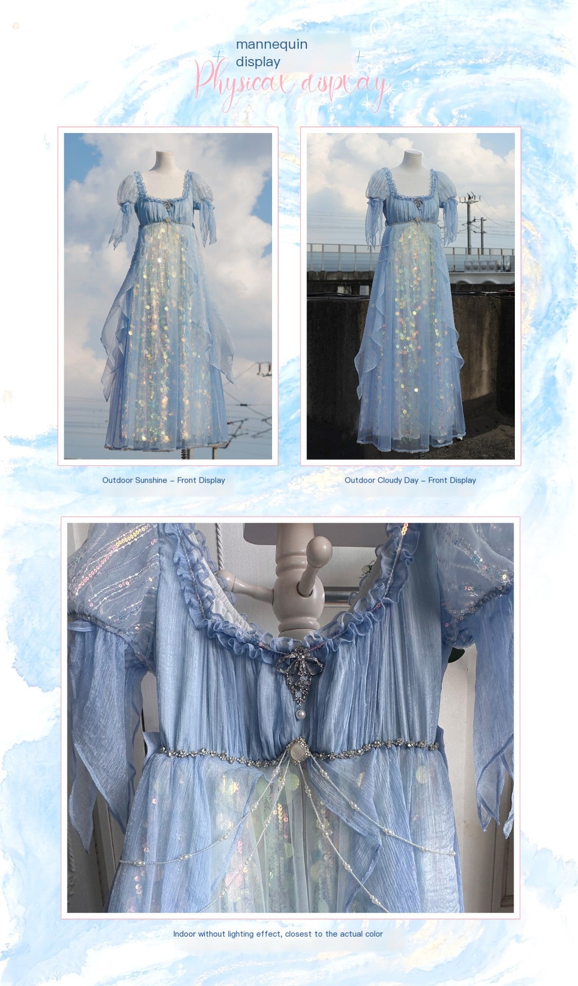 Mermaid Ode Empire Waist Blue Gown - LolitaEraBlue (Short Length)SMermaid Ode Empire Waist Blue Gown
