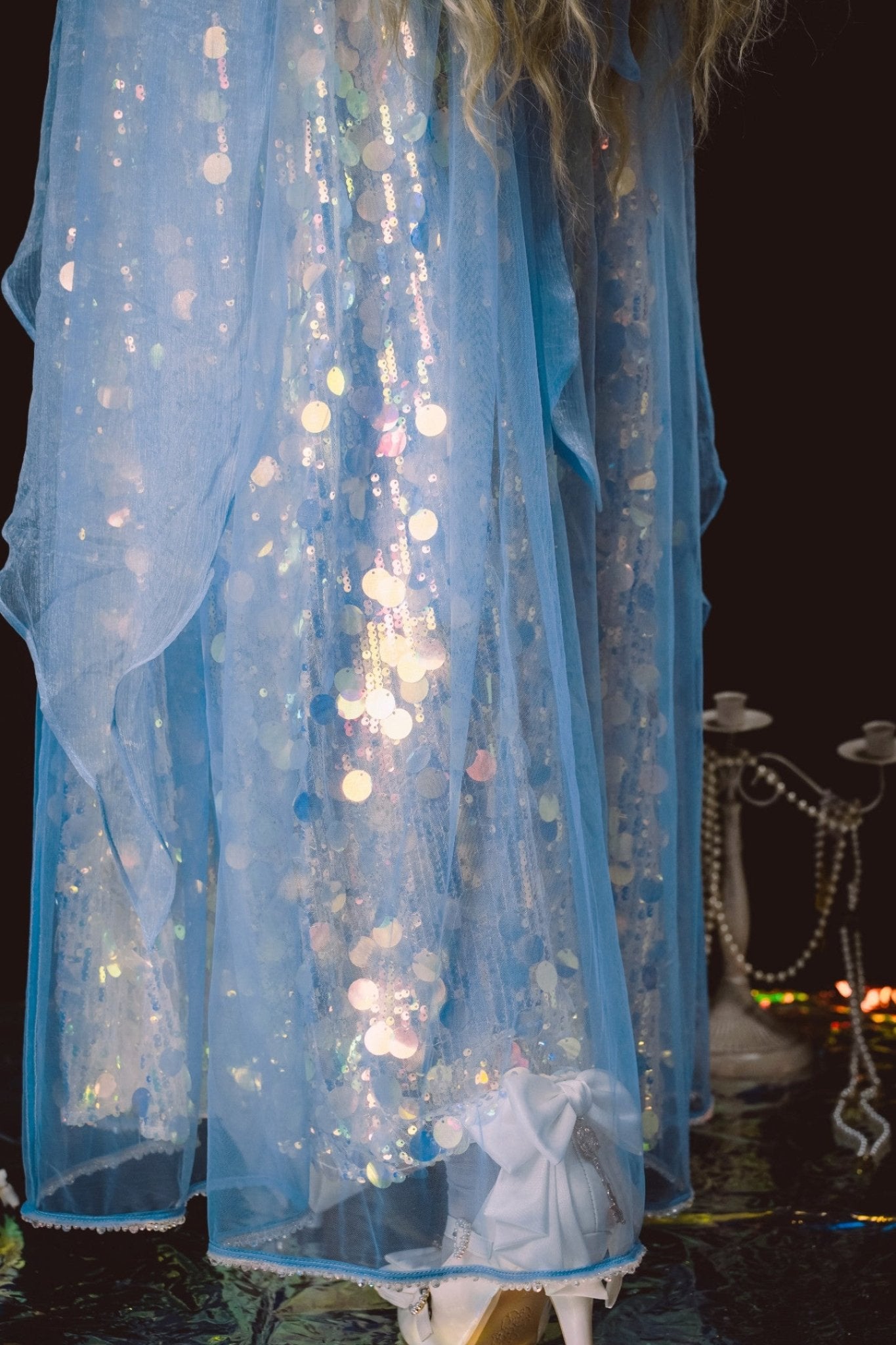 Mermaid Ode Empire Waist Blue Gown - LolitaEraBlue (Short Length)SMermaid Ode Empire Waist Blue Gown