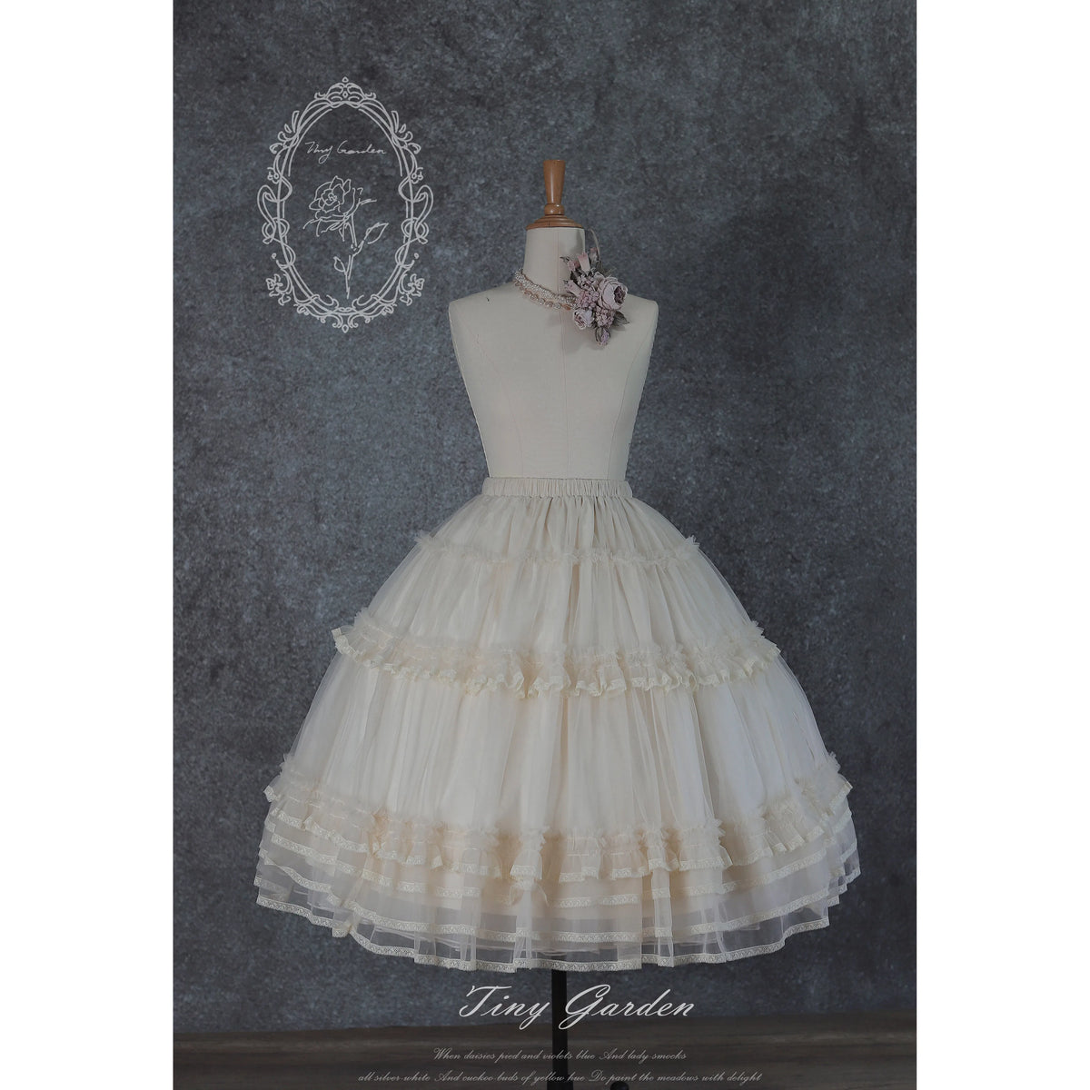Jardin Garden Mesh Lace Trim Elegant Full Skirt Petticoat Lolita