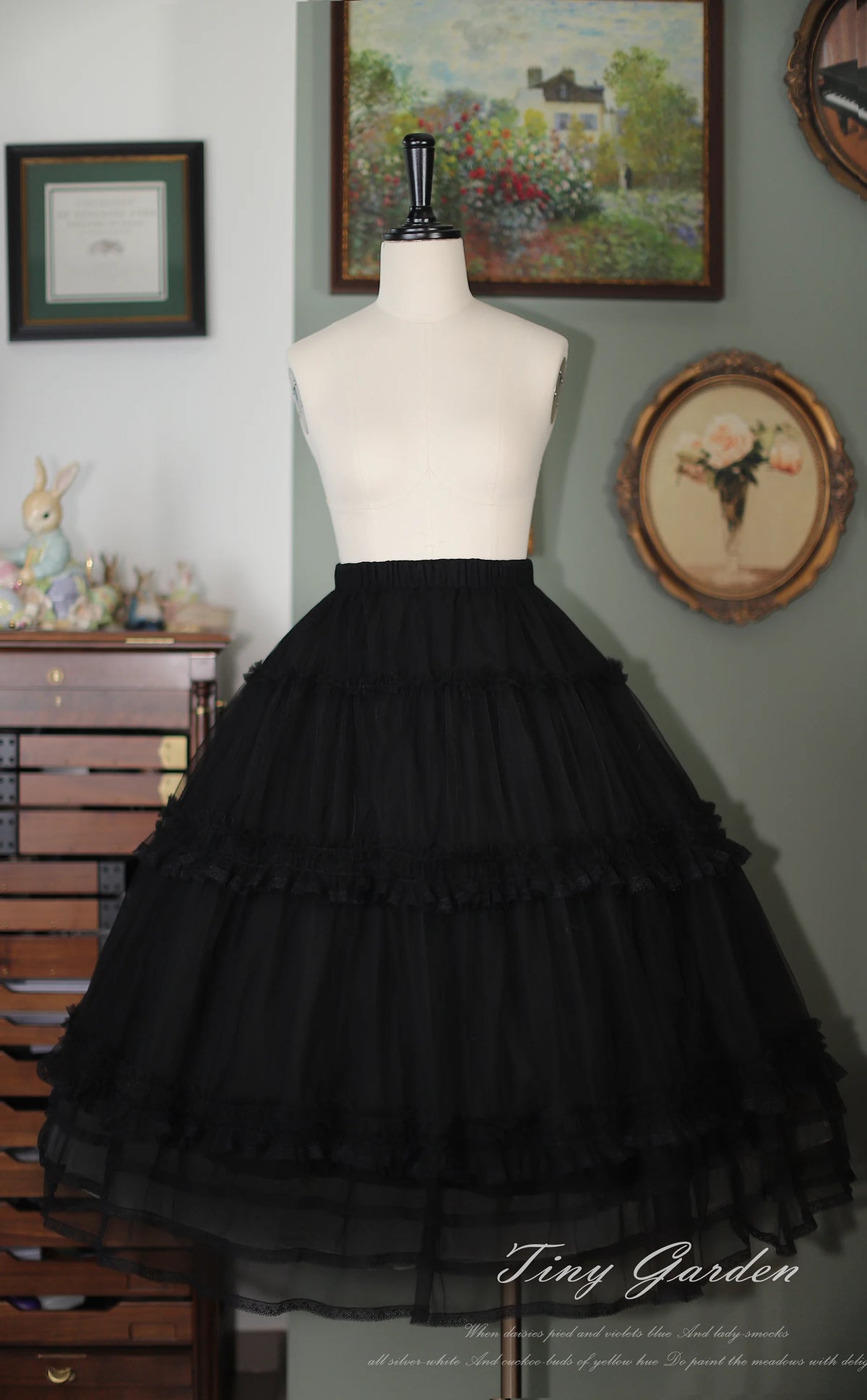 Jardin Garden Mesh Lace Trim Elegant Full Skirt Petticoat Lolita
