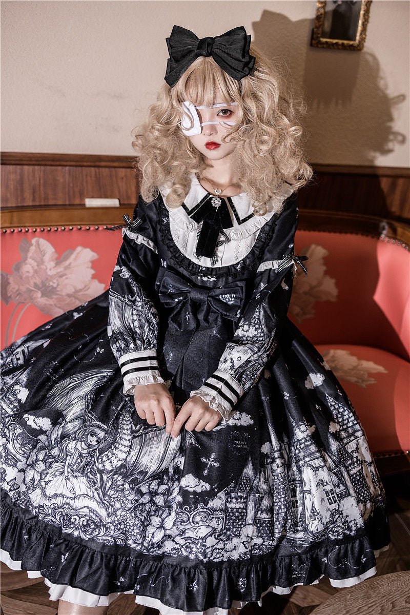 Midnight Castle Gothic Style One - Piece Dress 1336 - LolitaEraBlackSMidnight Castle Gothic Style One - Piece Dress 1336