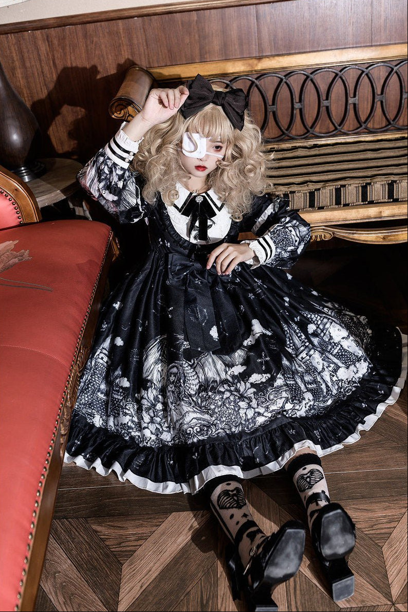 Midnight Castle Gothic Style One - Piece Dress 1336 - LolitaEraBlackSMidnight Castle Gothic Style One - Piece Dress 1336