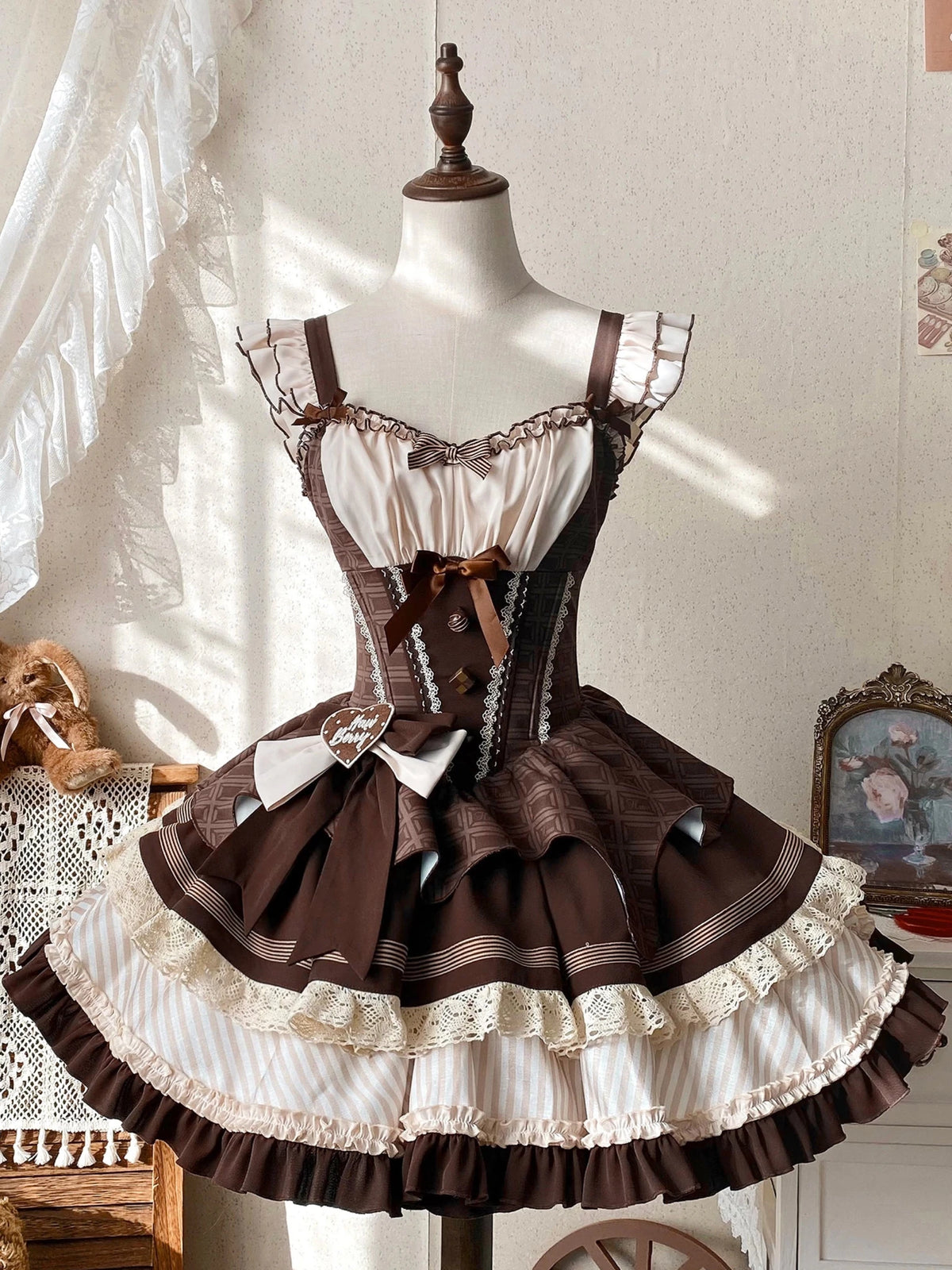 Mint Chocolate Frou Frou Brown Blue Bustle Petticoat JSK KC Sweet Lolita Dress - LolitaEra