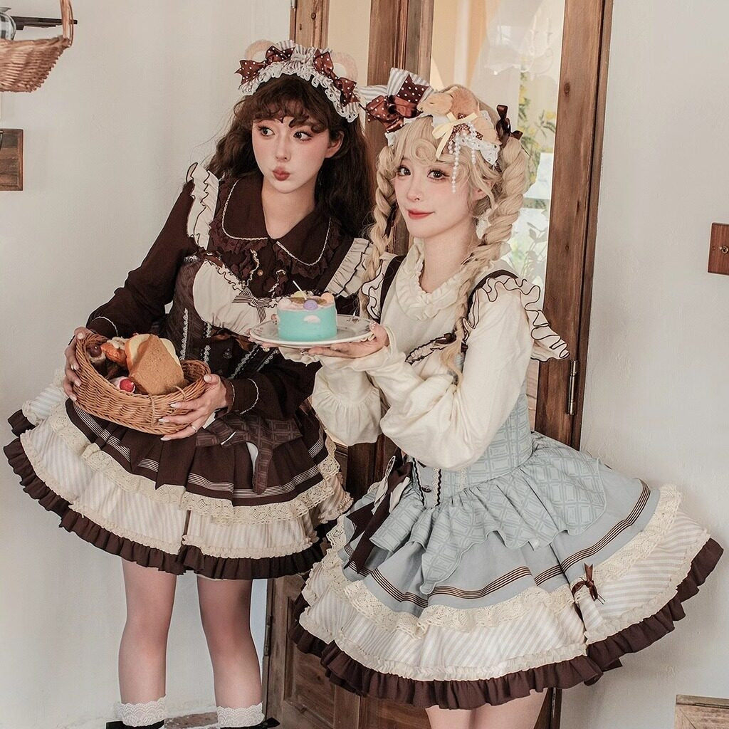 Mint Chocolate Frou Frou Brown Blue Bustle Petticoat JSK KC Sweet Lolita Dress - LolitaEra